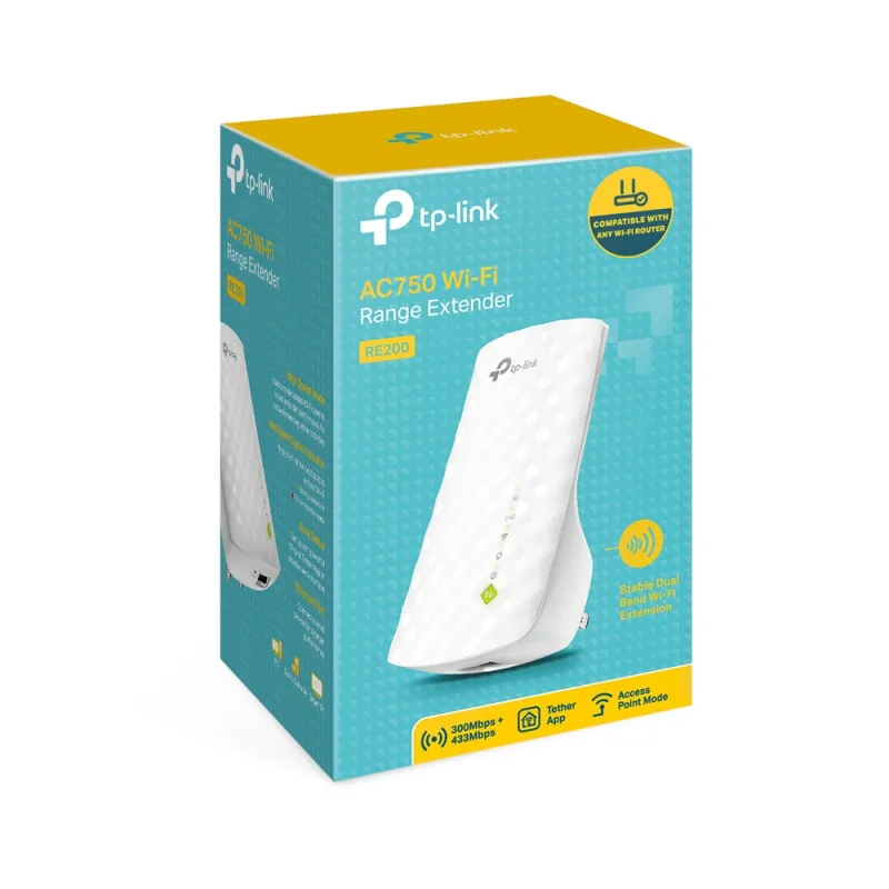 TP-Link RE200 AC750 Dual Band Wi-Fi Range Extender, 433Mbps 5GHz, LAN Port
