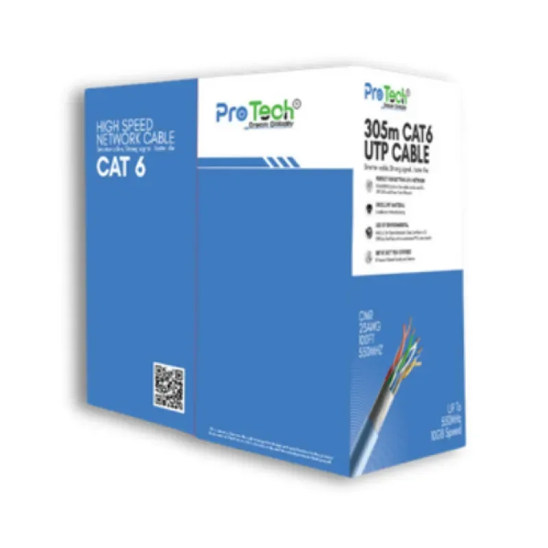 Pro Tech PTN-C6-CCAM-IN-WH Cat6 UTP Cable, 305 Meter, 250MHz, Flame-Retardant PVC, White