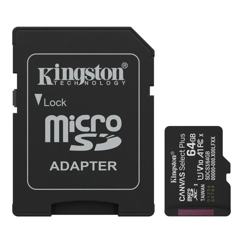 Kingston Canvas Select Plus 64GB microSDXC UHS-I A1 V10 Card with SD Adapter